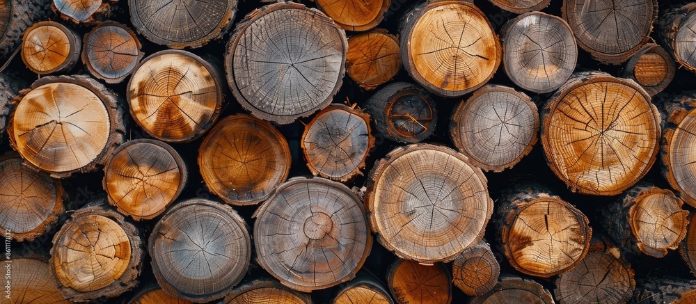 Poster wood texture, background from logs, log cabin . copy space image. place for adding text and design