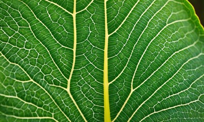Close-up view of a vibrant green leaf texture