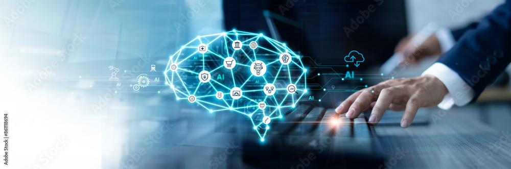 Leinwandbilder Structure brain of AI, Network of AI brain on business analysis, Algorithm, Machine learning, Artificial intelligence and futuristic technology. innovative and business growth development.