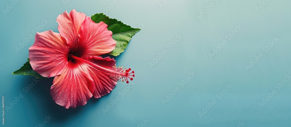 Aufkleber a red hibiscus flower isolated on pastel background. selective focus and shallow depth of field. cop