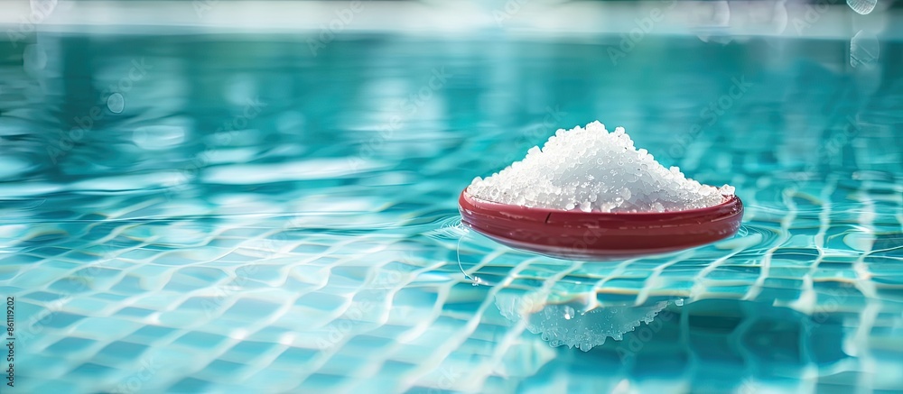 Poster salt for filling the pool. salt for adding to the swimming pool. copy space image. place for adding 