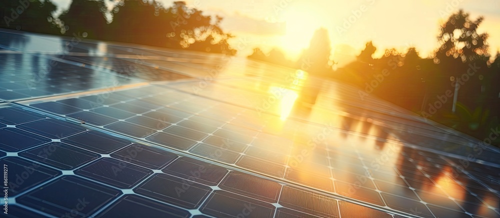 Poster solar panels, photovoltaic - alternative electricity source - selective focus, copy space. copy spac