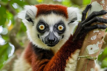 Fototapeta premium Captivating close-up of a sifaka lemur in natural habitat