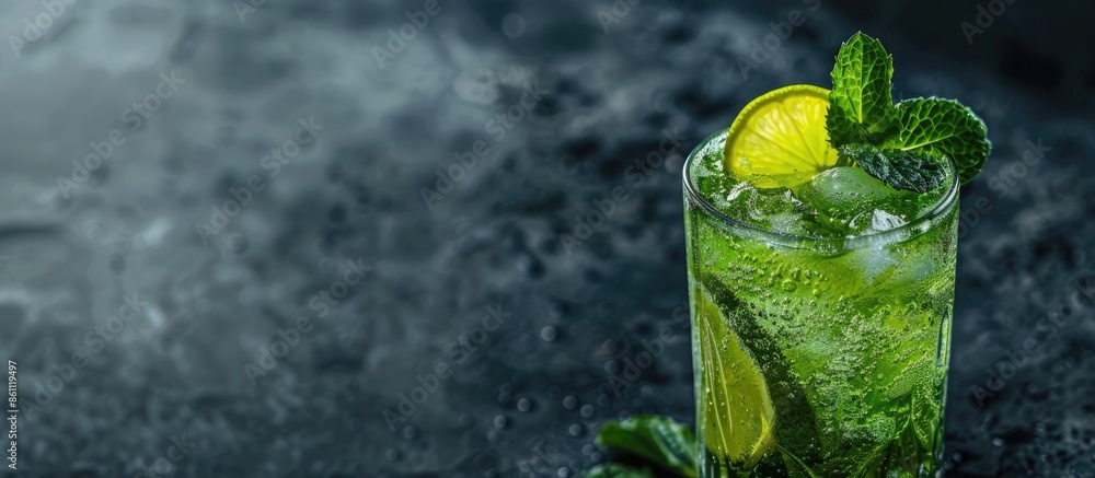 Aufkleber alcoholic cocktail with lime and mint garnish. copy space image. place for adding text or design