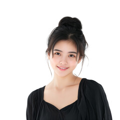 Close up shot of Young Cute Asian girl in black dress isolated on white