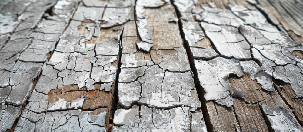 Poster cracked paint on the wooden floor. copy space image. place for adding text and design