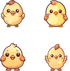 Cute Chicken Icon Collection Vector Design Illustration.