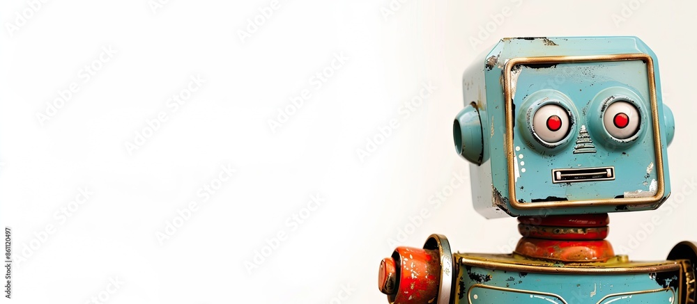 Poster isolated tin robot on a white background. copy space image. place for adding text and design