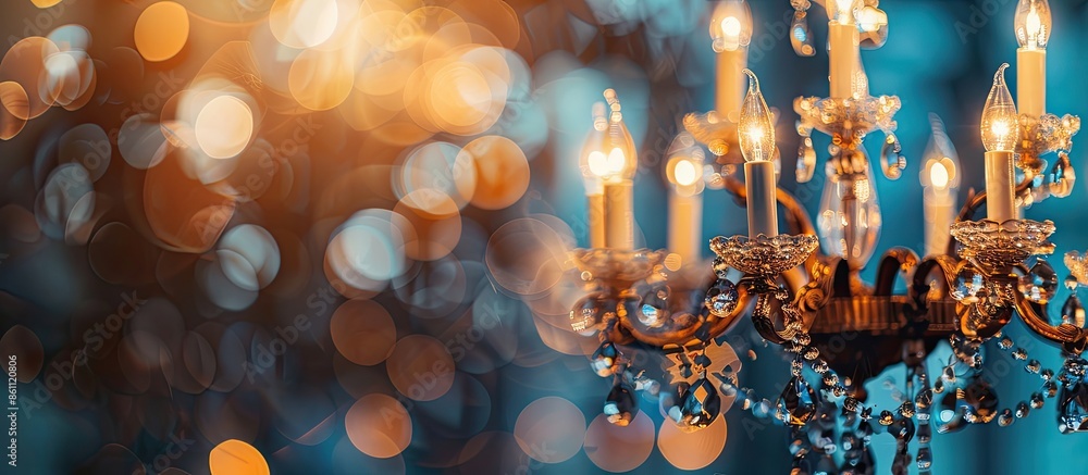 Poster chandelier lamp classic glass close up blur background out of focus abstract beautiful background. c
