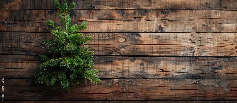 Aufkleber christmas fir tree on wooden background. copy space image. place for adding text or design