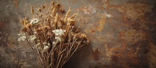 Dried Flower  Rustic Bouquet for hame decor. Copy space image. Place for adding text and design