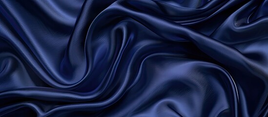 Obraz premium Dark blue silk satin. Soft folds. Fabric. Navy blue luxury background. Space for design.Wavy lines. Banner. Flat lay, top view table. Beautiful. Elegant. Birthday, Christmas, Valentine's Day