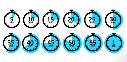timer or stopwatch icons collection. countdown for kitchen, cooking, sports, speed, deadline etc use. speed measuring icons