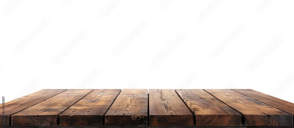 Poster Empty wooden table on white background. For product advertisement. Copy space image. Place for adding text and design