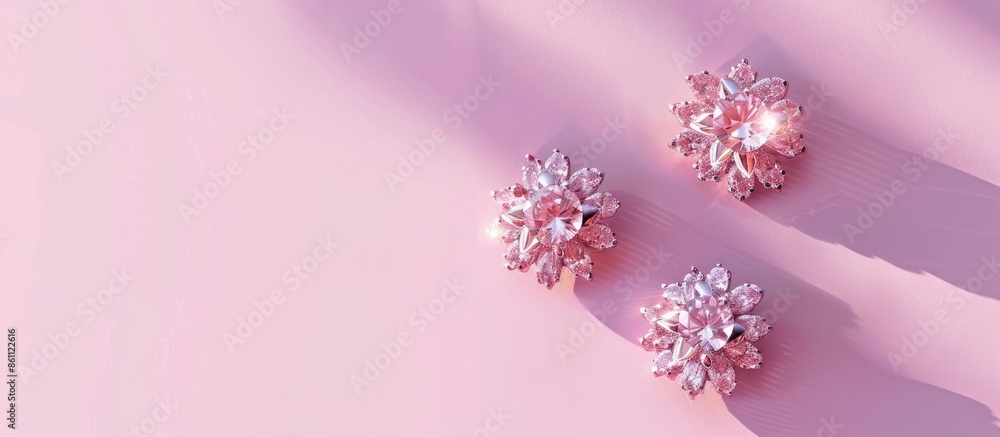 Aufkleber pair of earrings isolated on the pastel background. isolated. top view. copy space image. place for 