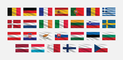 National Flag of All European Union countries. Set of European Union country Flag.
