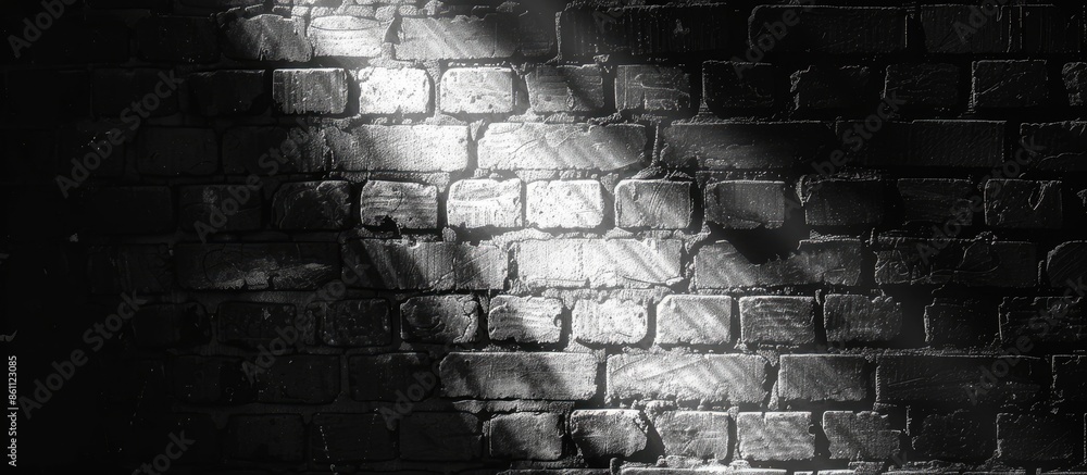 Poster grunge background, black and white brick wall texture and beam of spot light highlight. copy space i