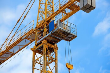 Building construction site with crane against blue sky