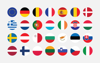 Fototapeta premium National Flag of All European Union countries. Set of European Union country Round Flag. 