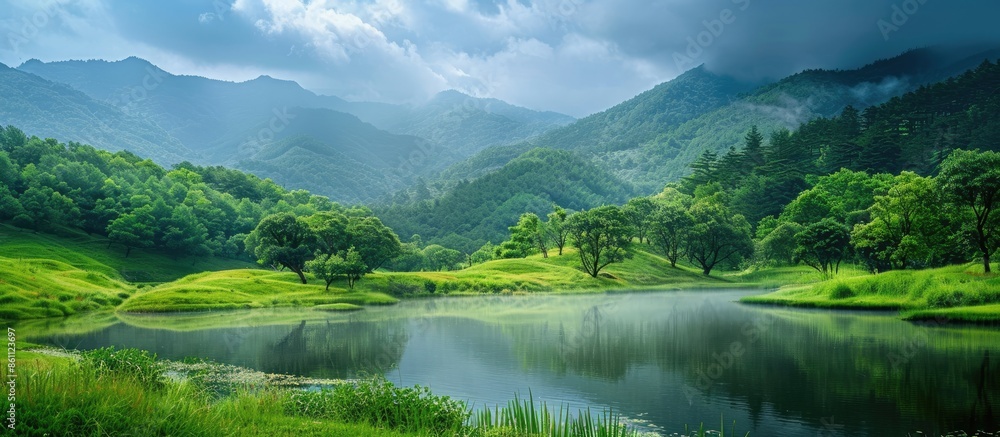 Poster green nature park. copy space image. place for adding text and design