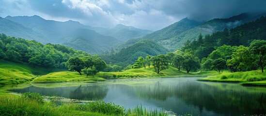 Green nature park. Copy space image. Place for adding text and design