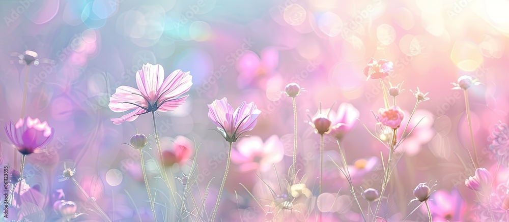 Sticker Flower and nature background pastel background Flower. Copy space image. Place for adding text and design