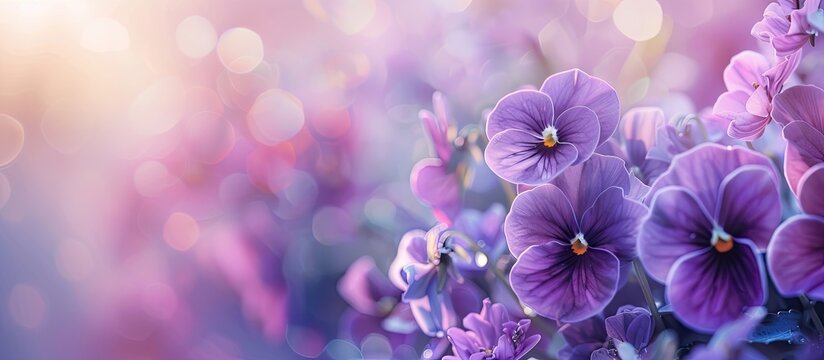 Beautiful violet flowers home .Selective focus. Copy space image. Place for adding text and design