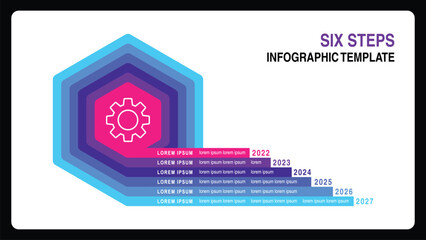 six steps hexagon shaped info graphic template