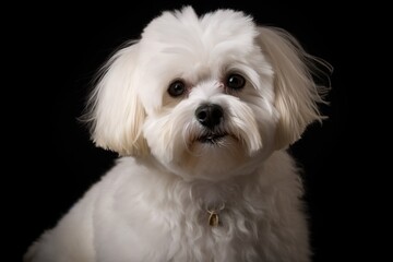 Obraz premium A white dog with a black nose and black eyes