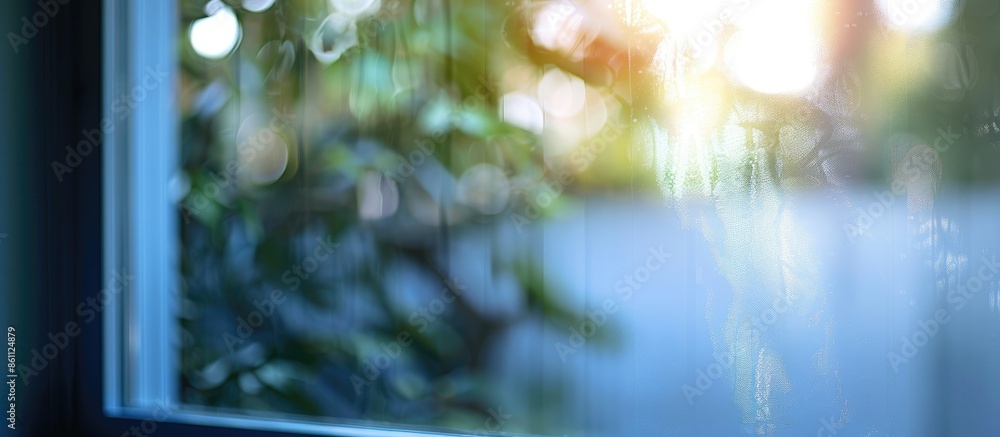 Poster a window inside the house with a blur of light. copy space image. place for adding text and design