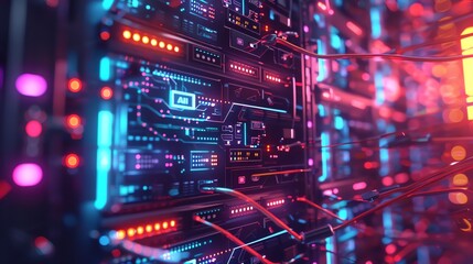 Obraz premium photo illustration of server rack in a data center , security, networking, hacking. 16:9