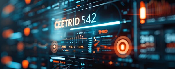 Obraz premium A high-tech screen showcases a digital credit report with a prominent bankruptcy notification, surrounded by holographic financial indicators and graphs. The minimalist design offers plenty of copy