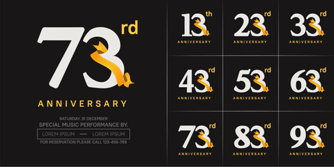 anniversary logotype set vector, white color and orange ribbon for special day celebration