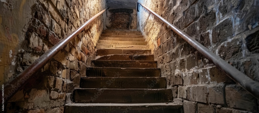 Poster stairs to the basement of the building. . copy space image. place for adding text and design