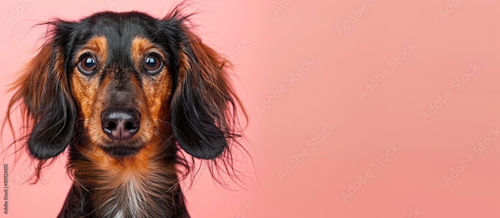 Aufkleber longhaired wiener dog portrait. pastel background isolated. copy space image. place for adding text 