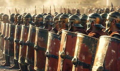 Roman Soldiers in Formation Shields Up, Generative AI