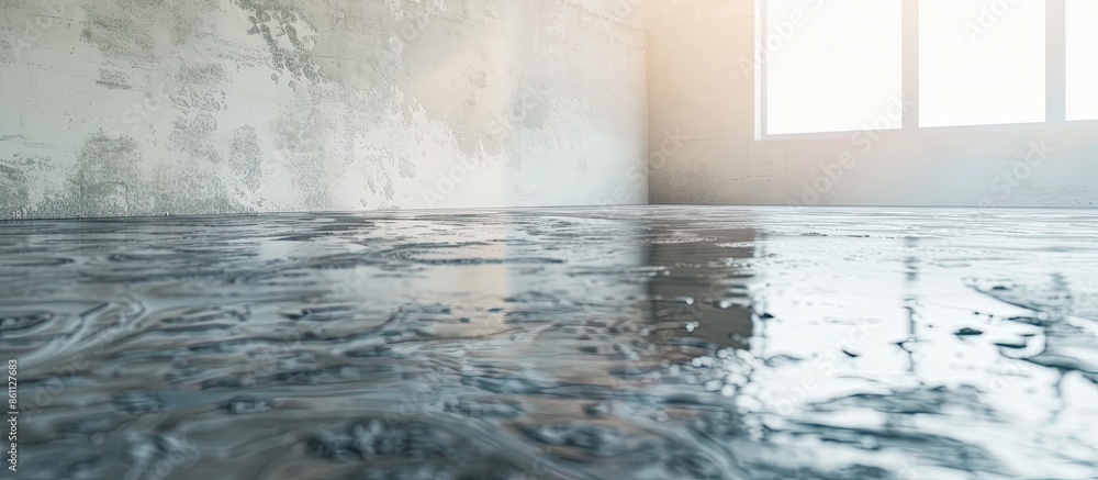 Poster self-leveling floor. floor repair, liquid mixture, leveling flooring. copy space image. place for ad