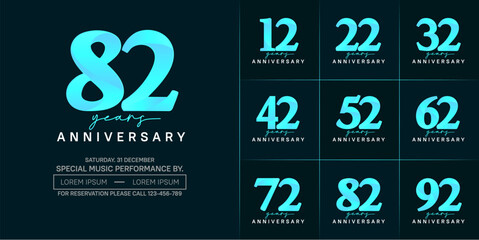 anniversary logotype set vector, blue and white color for special day celebration