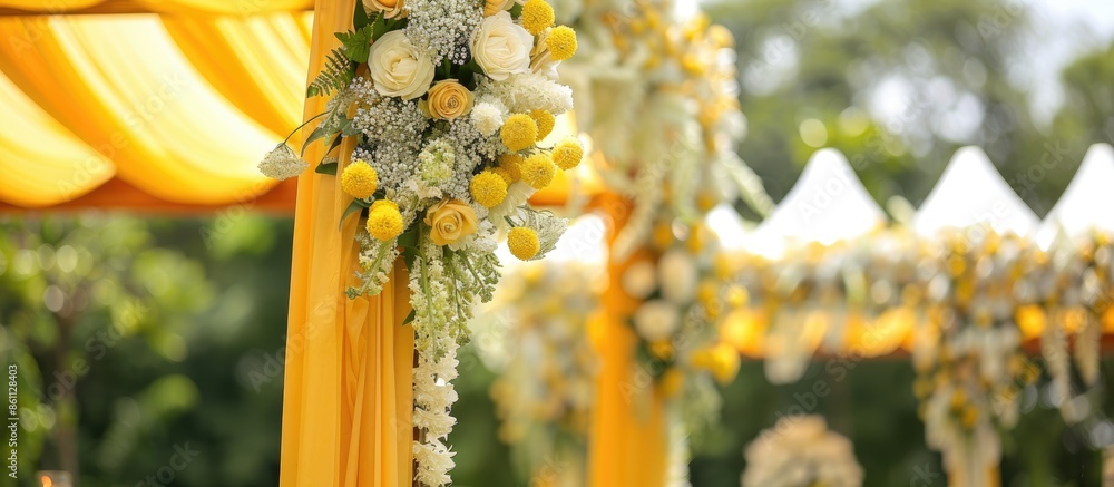 Canvas Prints Indian wedding mandap decor yellow and white flowers. Copy space image. Place for adding text and design