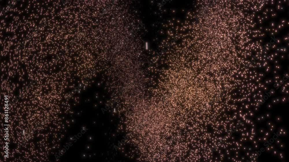 Poster rapidly spinning abstract quantum particles forming basic structure - reality concept animation