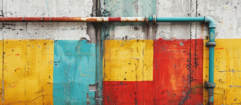 Poster colorful grunge concrete wall with the pipe background. copy space image. place for adding text and 