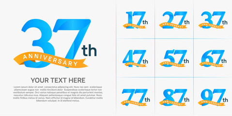 anniversary logotype set vector, blue color and orange ribbon for special day celebration
