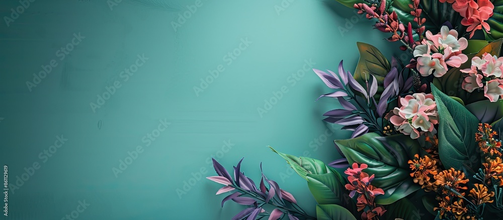 Poster artificial flowers. copy space image. place for adding text and design