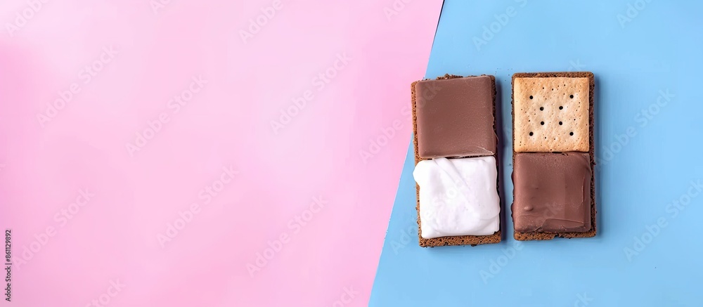 Poster homemade smores isolated on pastel background food isolated. copy space image. place for adding text