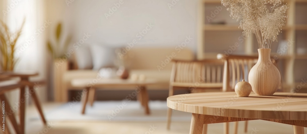 Poster simply wooden classics furniture isolated on white. blurry background. copy space image. place for a
