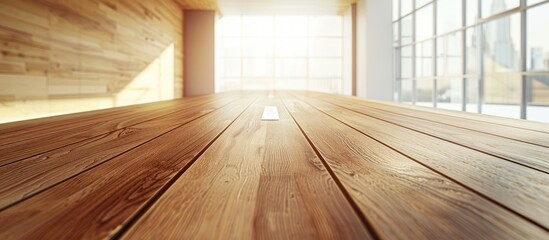 Modern office Cabinet. Meeting room.  Empty wooden table. Copy space image. Place for adding text and design
