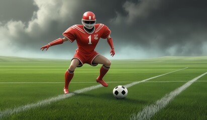 Obraz premium Robot Ai soccer player in action