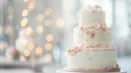 Elegant Three-Tier Wedding Cake for a Romantic Celebration Generative AI