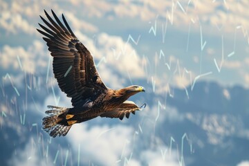 Obraz premium A bird is flying over a graph of stock prices