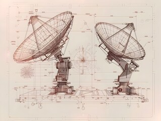 Obraz premium Architectural Blueprint of Satellite Dish Component Manufacturer s Structural Designs